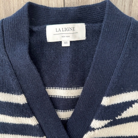 La Ligne New York Striped Wool Blend Cardigan Navy Cream Button Front XS - Picture 12 of 12